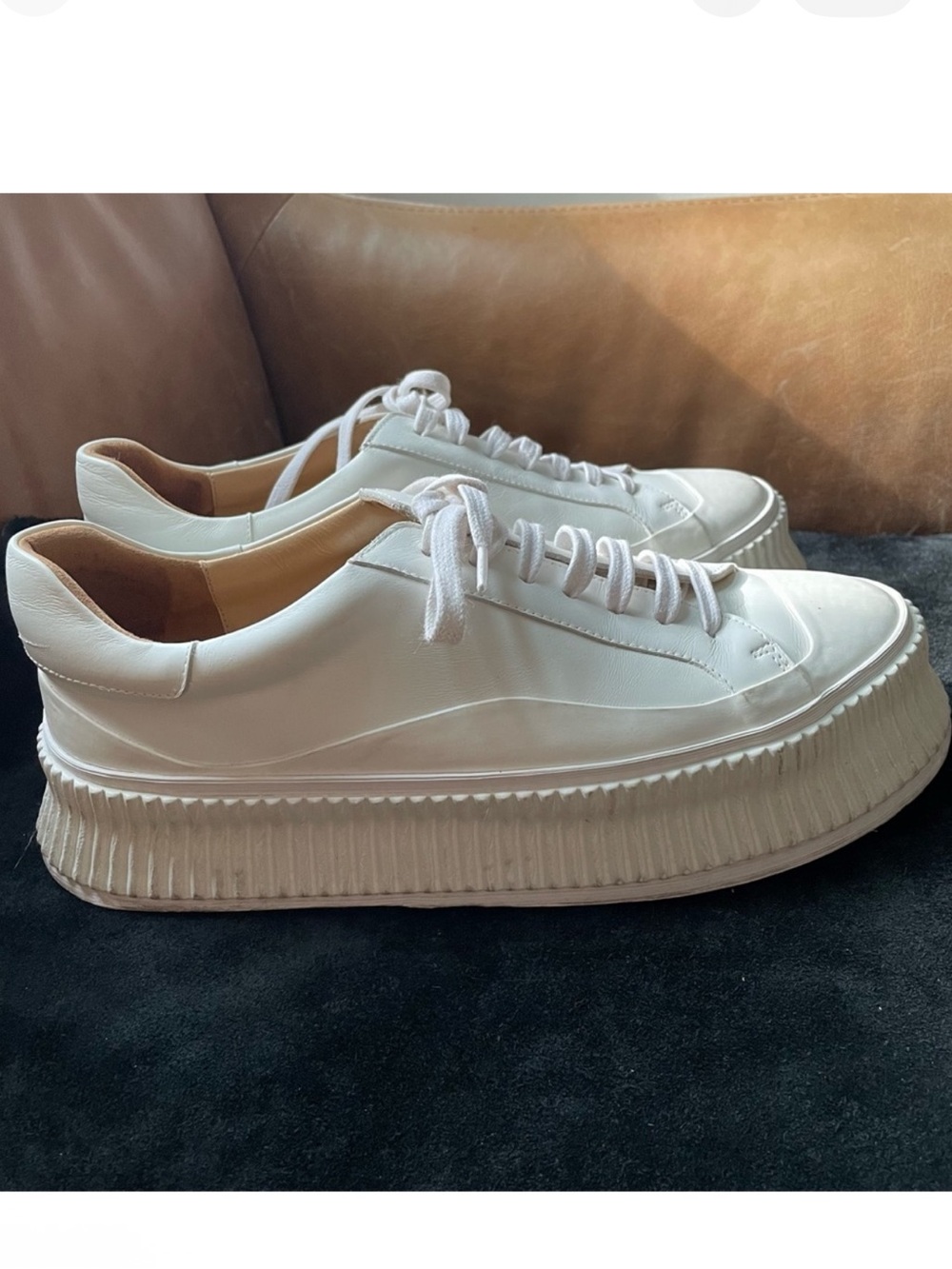 Jil Sander platform leather flatform white sneakers size 39 luxe designer